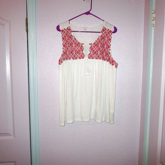 Beach Lunch Lounge EMBROIDERED Peasant Size XL Tunic TOP Sleeveless TASSELS Boho - Picture 1 of 8